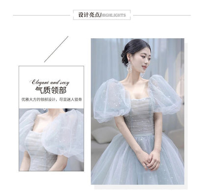 Glitter Gown Evening Square-Neck A-Line