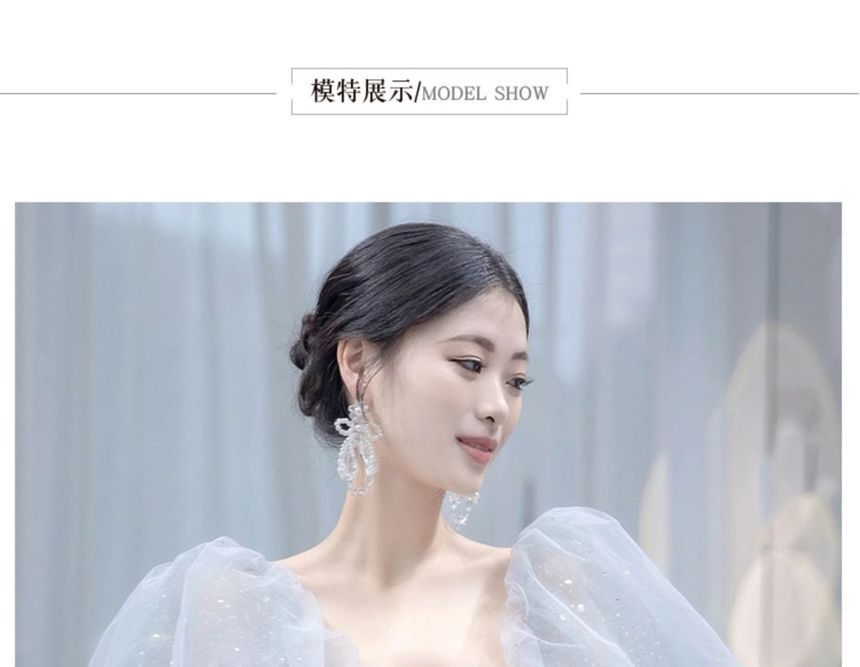 Glitter Gown Evening Square-Neck A-Line