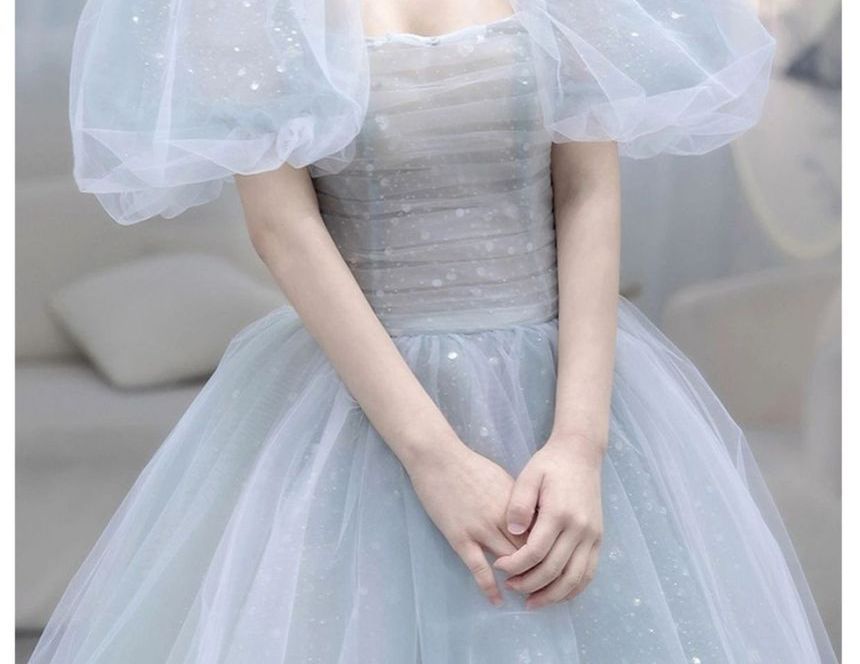 Glitter Gown Evening Square-Neck A-Line