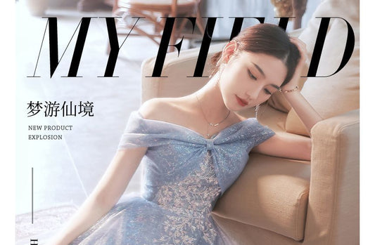 Off-Shoulder Embellished Mesh Maxi Cocktail Dress