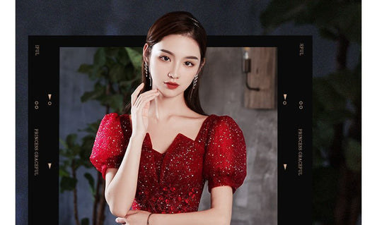 Puff-Sleeve Glitter Mesh Maxi Cocktail Dress (Various Designs)