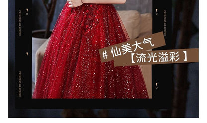 Puff-Sleeve Glitter Mesh Maxi Cocktail Dress (Various Designs)