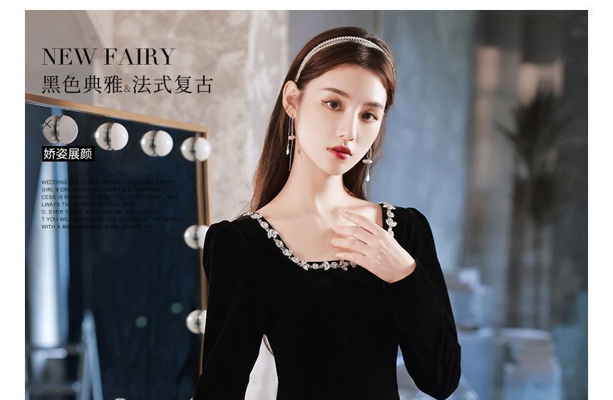 Long-Sleeve Rhinestone Trim Cocktail Dress (Various Designs)