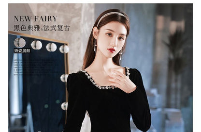 Long-Sleeve Rhinestone Trim Cocktail Dress (Various Designs)