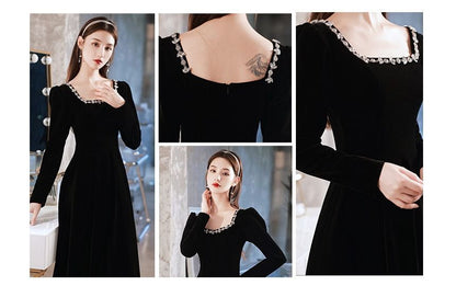 Long-Sleeve Rhinestone Trim Cocktail Dress (Various Designs)