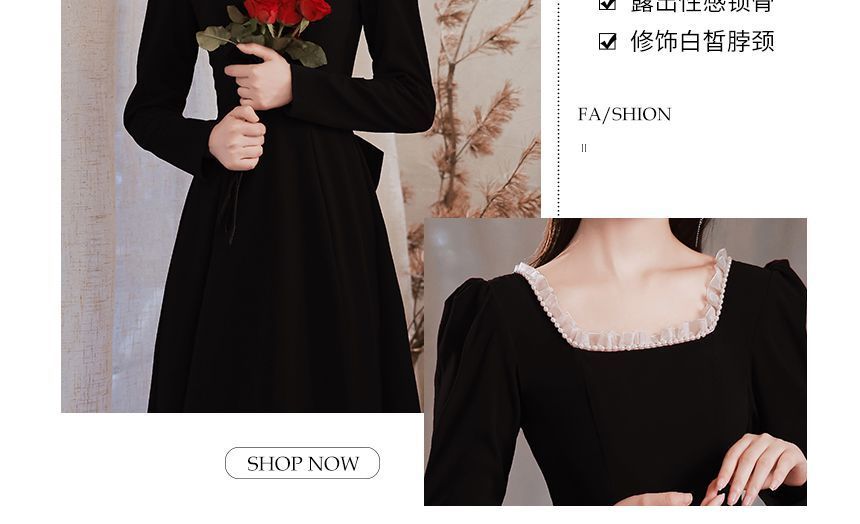 Long-Sleeve Faux Pearl Trim Cocktail Dress (Various Designs)