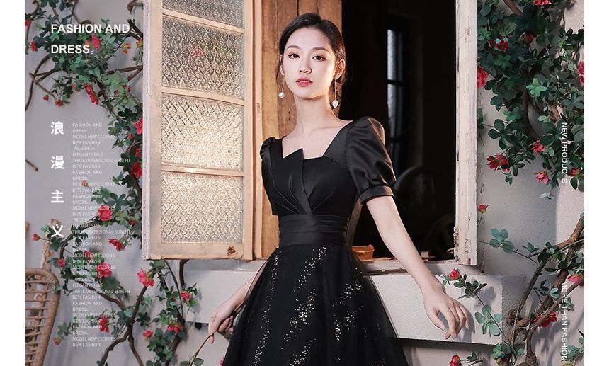 Short-Sleeve Glitter Mesh Cocktail Dress (Various Designs)