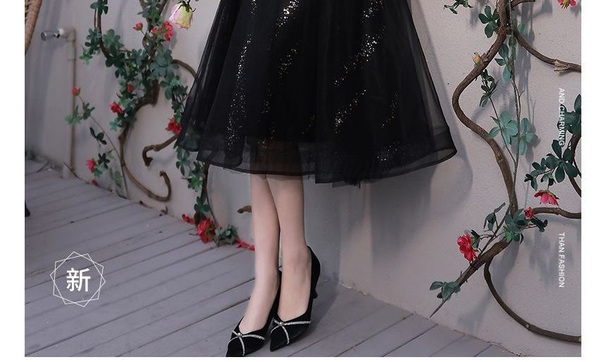 Short-Sleeve Glitter Mesh Cocktail Dress (Various Designs)