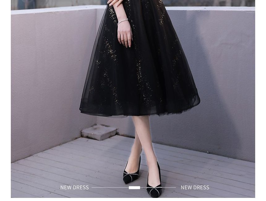 Short-Sleeve Glitter Mesh Cocktail Dress (Various Designs)