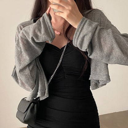 Ribbed-Knit Crop Cardigan and Mini Bodycon Dress Set