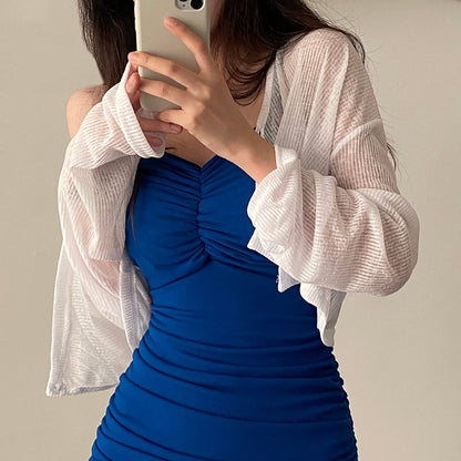 Ribbed-Knit Crop Cardigan and Mini Bodycon Dress Set