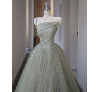 Faux Pearl A-Line Evening Gown