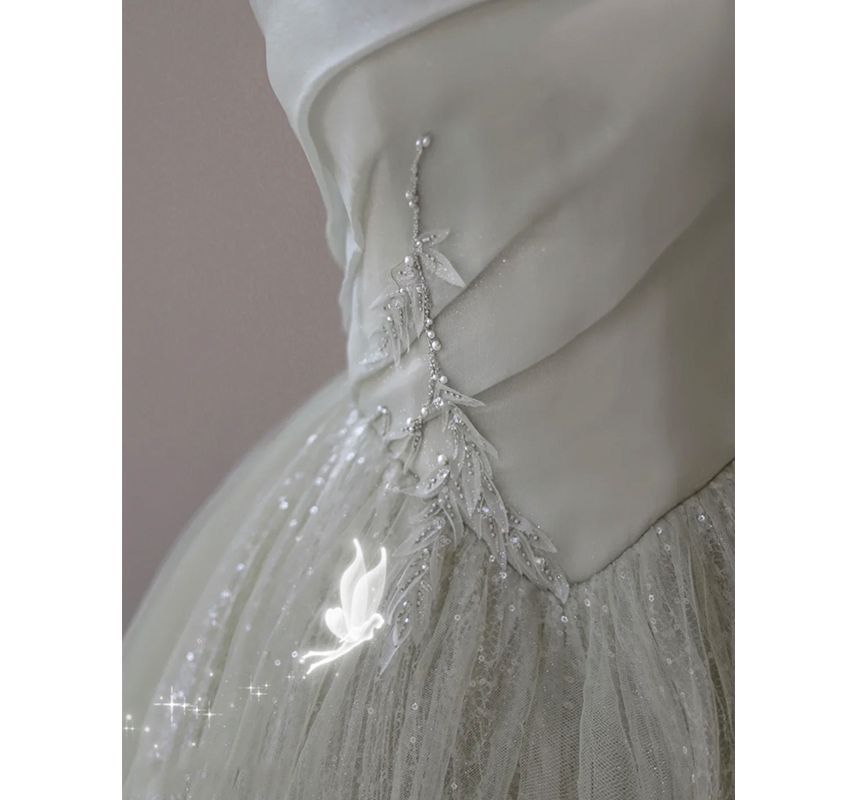 Faux Pearl A-Line Evening Gown