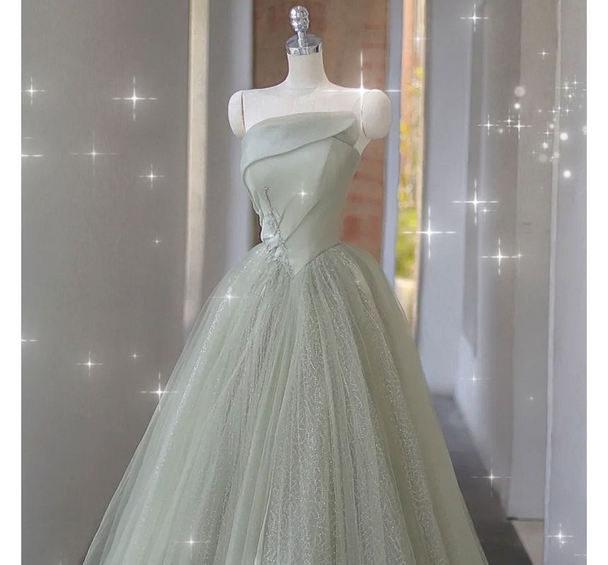 Faux Pearl A-Line Evening Gown