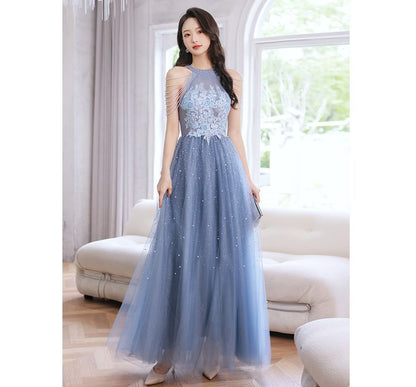 Evening Flower Sheath Faux Pearl Embroidered Gown