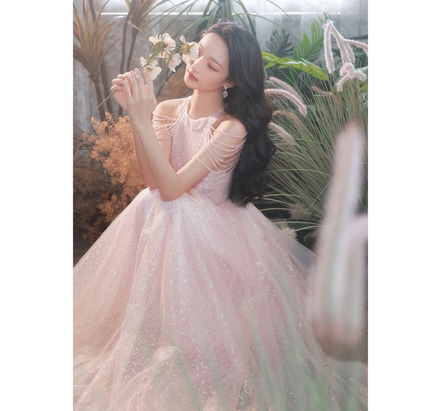 Sequin Strappy Sheath Evening Gown