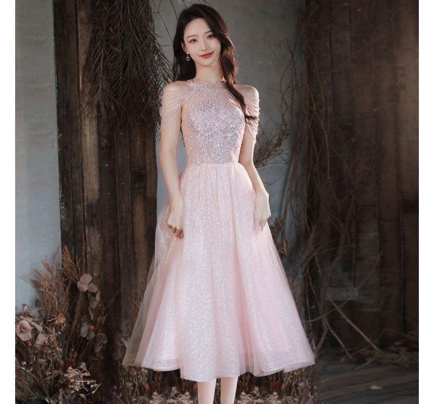 Gown Evening Sheath Strappy Sequin