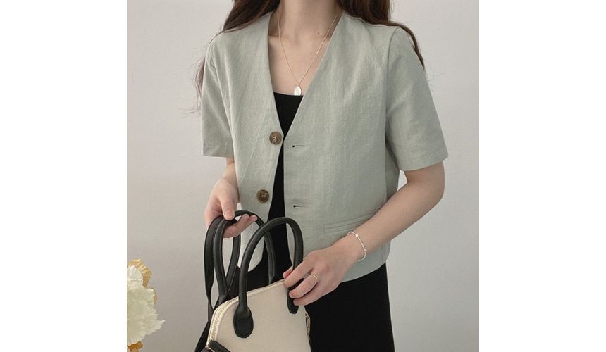 Short-Sleeve Linen Blazer