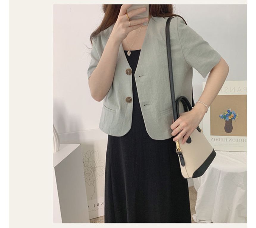 Short-Sleeve Linen Blazer