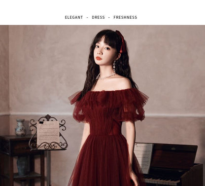 Off-Shoulder Mesh A-Line Evening Gown