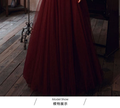 Off-Shoulder Mesh A-Line Evening Gown