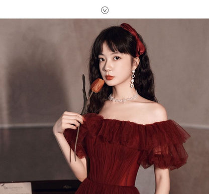 Off-Shoulder Mesh A-Line Evening Gown