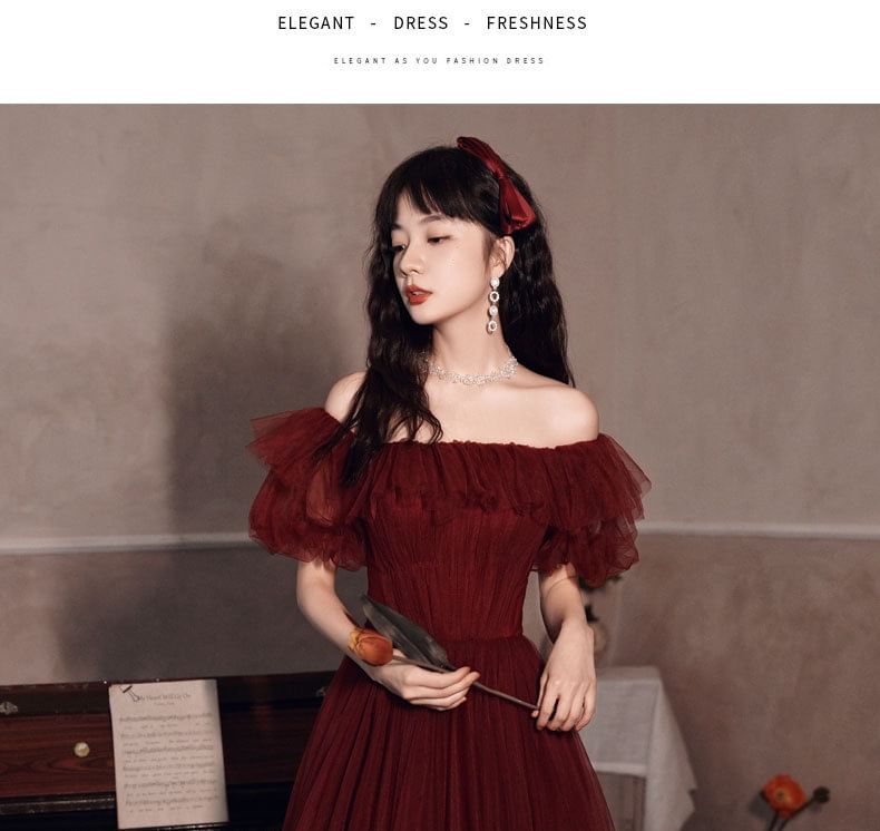 Off-Shoulder Mesh A-Line Evening Gown