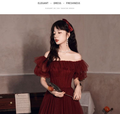 Off-Shoulder Mesh A-Line Evening Gown