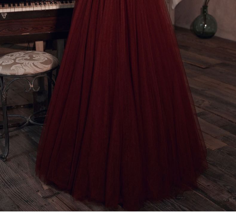 Off-Shoulder Mesh A-Line Evening Gown