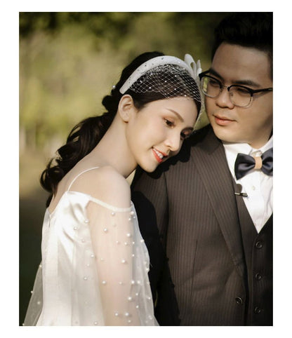 Long-Sleeve Cold-Shoulder A-Line Wedding Gown