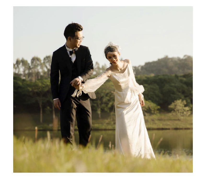 Long-Sleeve Gown Cold-Shoulder A-Line Wedding