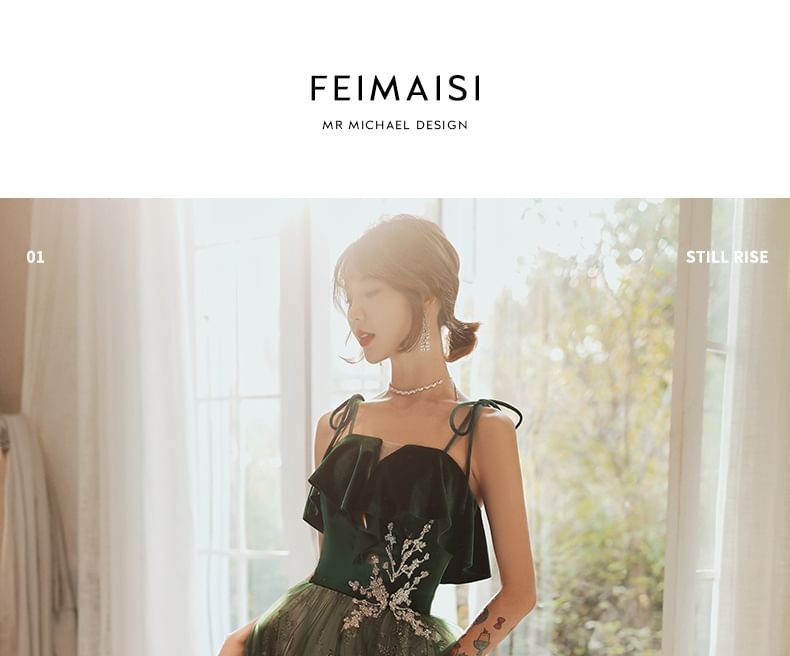 Sequin Gown Spaghetti-Strap A-Line Midi Evening