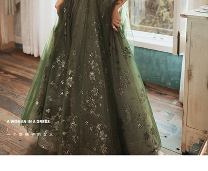 Sequin Gown Spaghetti-Strap A-Line Midi Evening