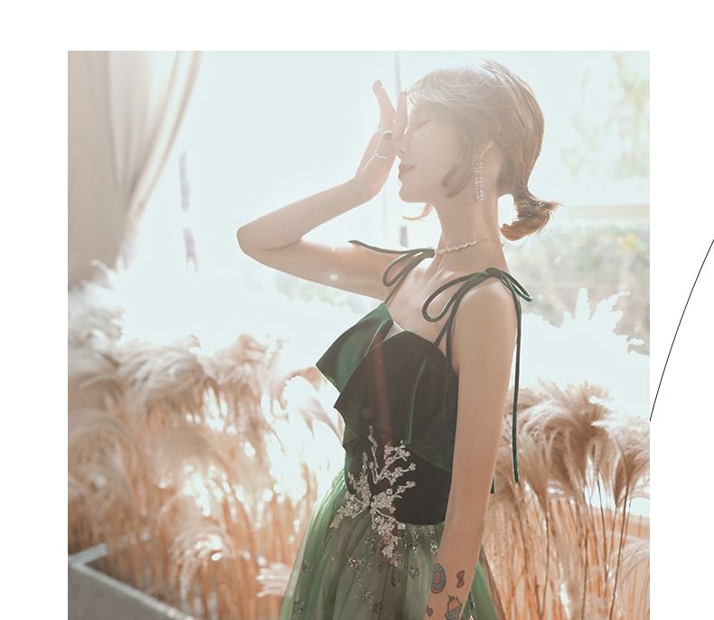 Spaghetti-Strap Sequin Midi A-Line Evening Gown