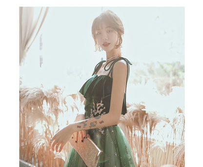 Spaghetti-Strap Sequin Midi A-Line Evening Gown