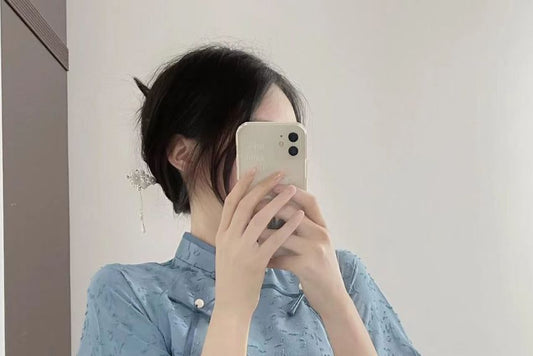 Short-Sleeve Lace Trim Midi Qipao