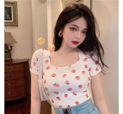 Short-Sleeve Strawberry Print T-Shirt