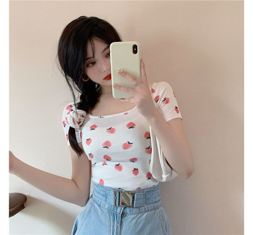 Short-Sleeve Strawberry Print T-Shirt