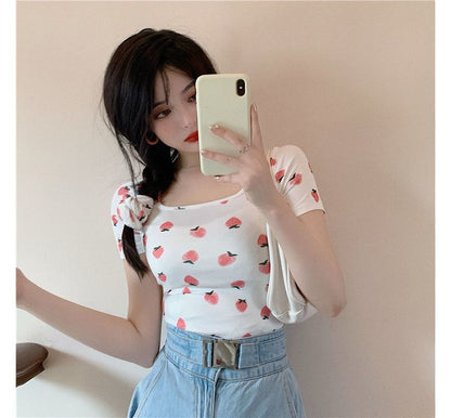 Short-Sleeve Strawberry Print T-Shirt