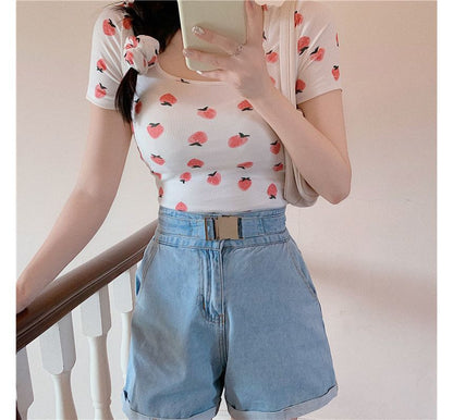 Short-Sleeve Strawberry Print T-Shirt