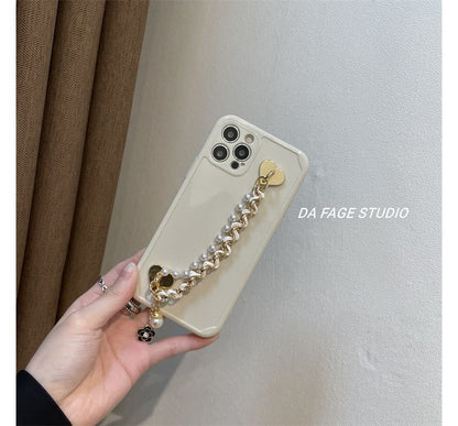 Flower Faux Pearl Chain Phone Case