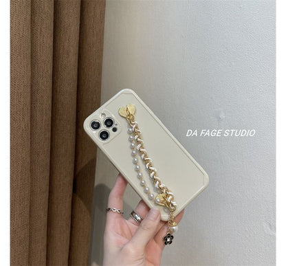 Flower Faux Pearl Chain Phone Case