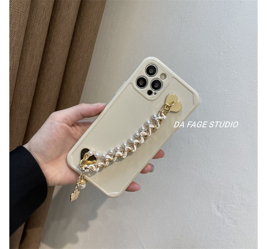 Flower Faux Pearl Chain Phone Case