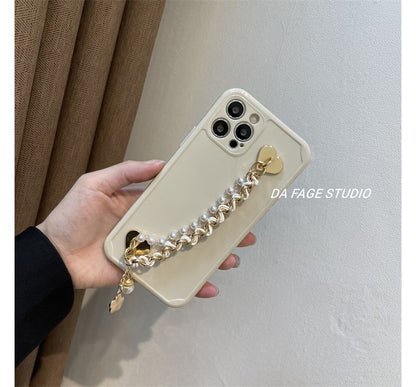 Flower Faux Pearl Chain Phone Case