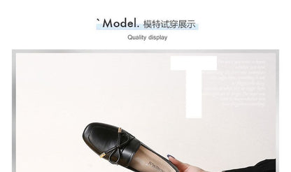 Plain Bow Block Heel Loafers Egirldoll