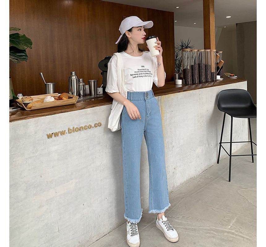 High Waist Cropped Loose Fit Jeans