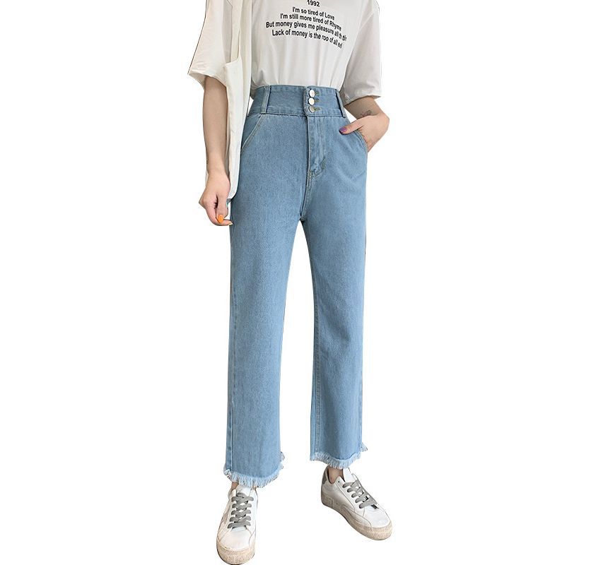High Waist Cropped Loose Fit Jeans