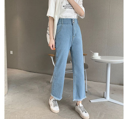 High Waist Cropped Loose Fit Jeans