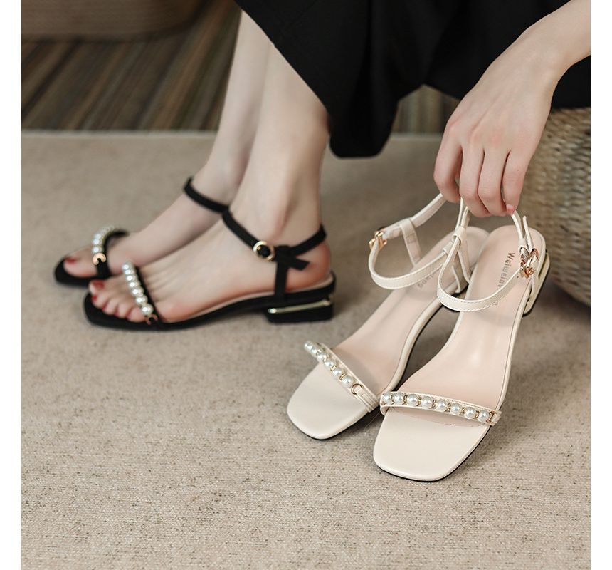 Beaded Low-Heel Sandals