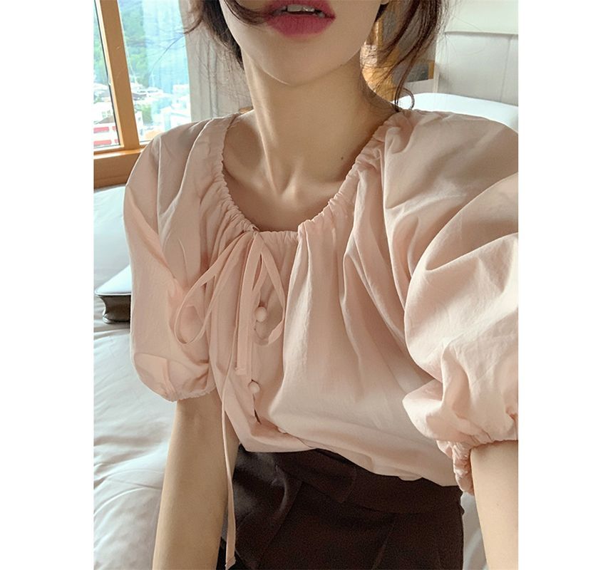 Short-Sleeve Button Blouse